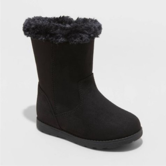 Cat & Jack Toddler Girls' Leah Winter Shearling Black Boots. Size 9 - Picture 1 of 9